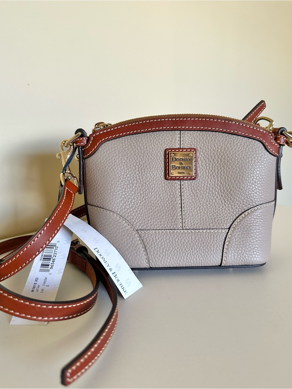 Dooney & Bourke Pebble Leather Grain Domed Crossbody Taupe NWT